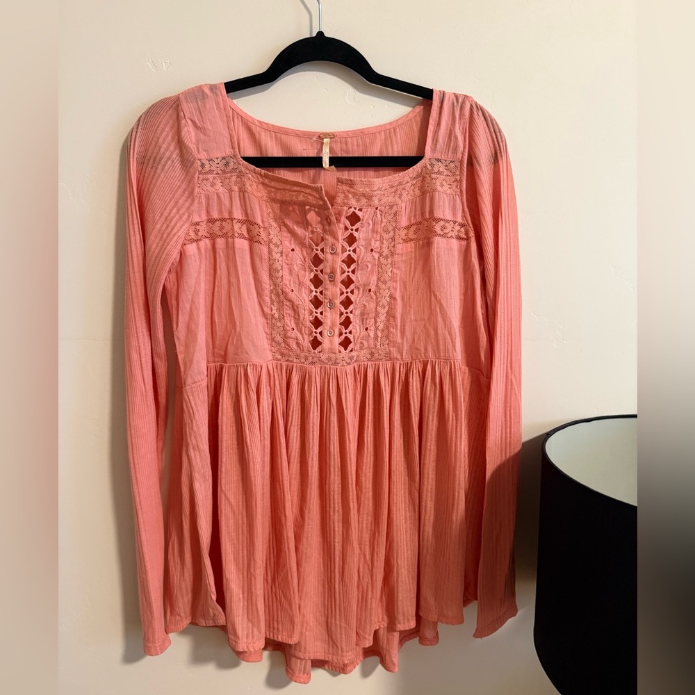Free People Coral Long Sleeve Blouse